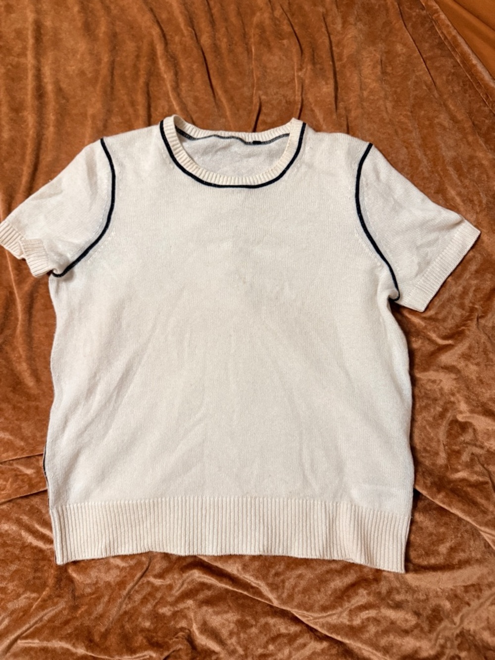 100% Cashmere Cream Short Sleeve Sweater Top Large SEE PICS